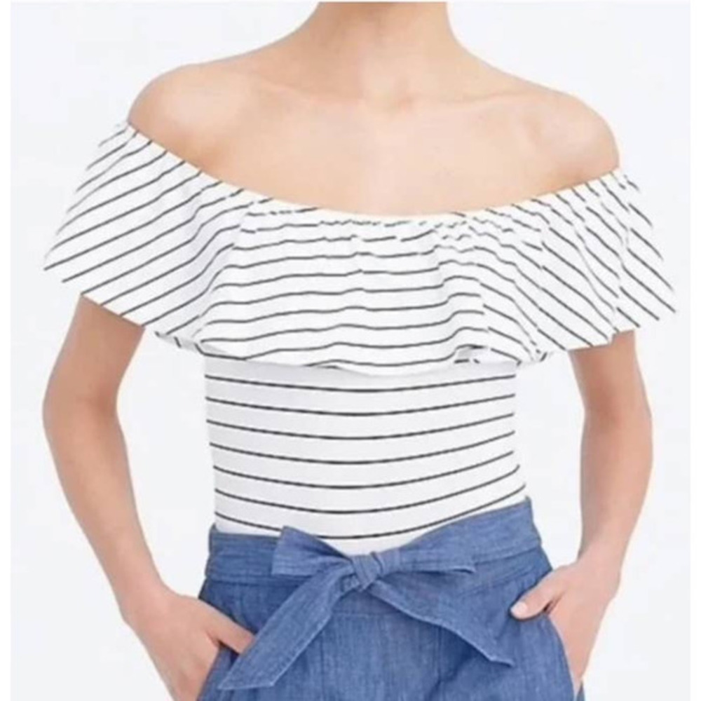 J .Crew Striped Off the Shoulder Ruffle Bodysuit H6125 casual cotton size small